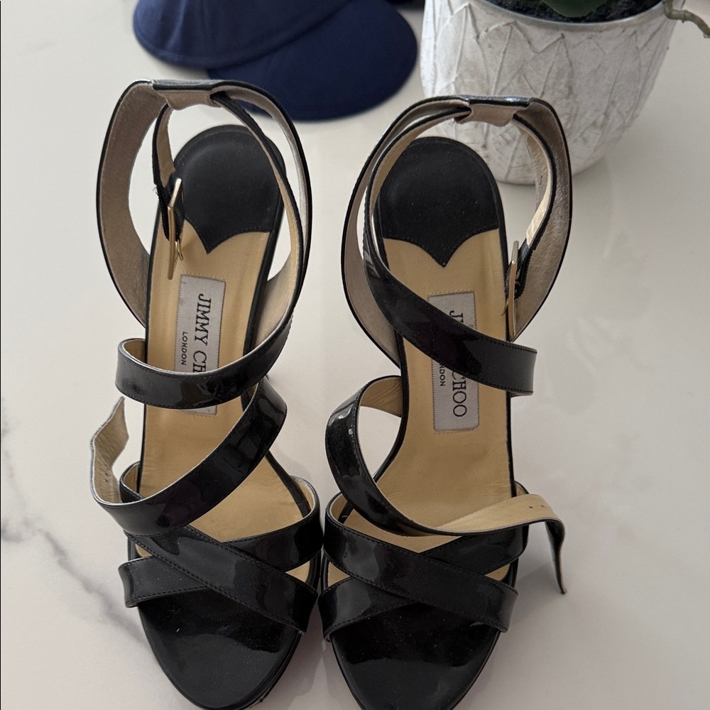 Jimmy Choo Glossy Black Strappy Heels